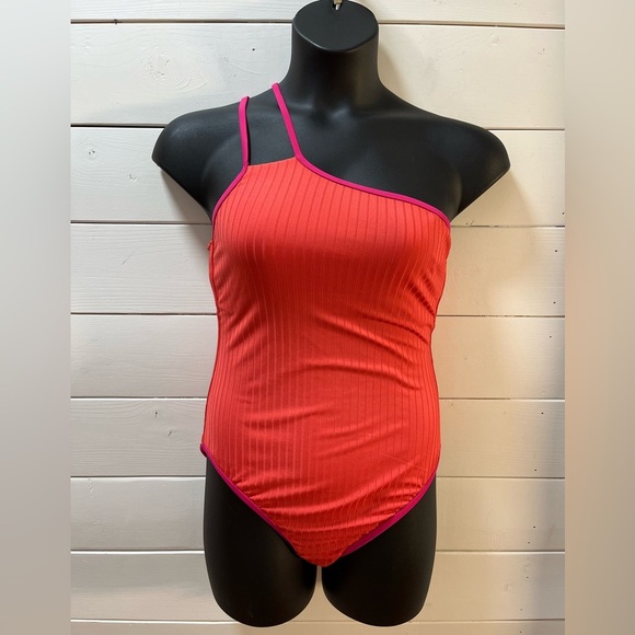 REEBOK • One-Shoulder Ribbed Swimsuit • Size L - Picture 1 of 6